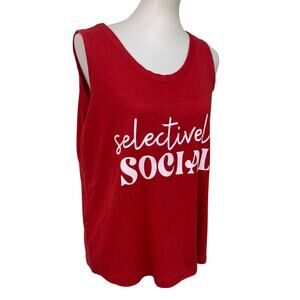 Upcycled Hand Printed Womens Medium Red Selectively Social Cotton Tank Top Tee